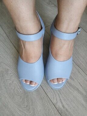 Bueno Light Blue Ankle-Strap Peep-Toe Sandals